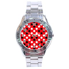 Red & Black Polka Dot Pattern Stainless Steel Analogue Watch by Nexatart