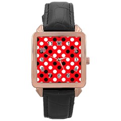 Red & Black Polka Dot Pattern Rose Gold Leather Watch  by Nexatart