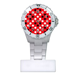 Red & Black Polka Dot Pattern Plastic Nurses Watch by Nexatart