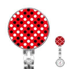 Red & Black Polka Dot Pattern Stainless Steel Nurses Watch by Nexatart