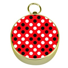 Red & Black Polka Dot Pattern Gold Compasses