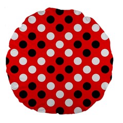 Red & Black Polka Dot Pattern Large 18  Premium Flano Round Cushions by Nexatart