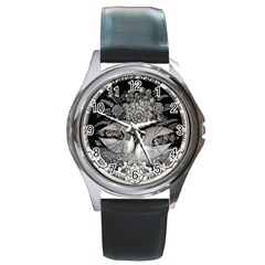 Swans Floral Pattern Vintage Round Metal Watch by Nexatart