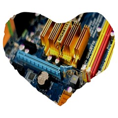 Technology Computer Chips Gigabyte Large 19  Premium Flano Heart Shape Cushions by Nexatart