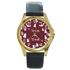 Halloween Free Card Trick Or Treat Round Gold Metal Watch by Nexatart