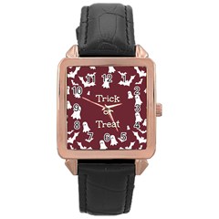 Halloween Free Card Trick Or Treat Rose Gold Leather Watch  by Nexatart