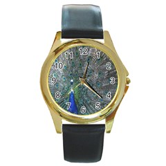 Peacock Four Spot Feather Bird Round Gold Metal Watch by Nexatart