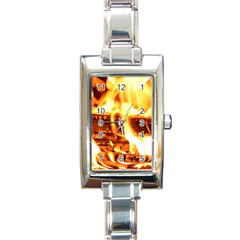 Fire Flame Wood Fire Brand Rectangle Italian Charm Watch by Nexatart