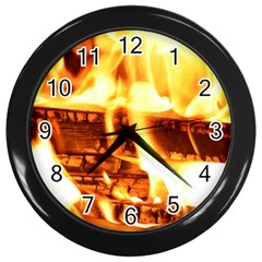 Fire Flame Wood Fire Brand Wall Clocks (black) by Nexatart