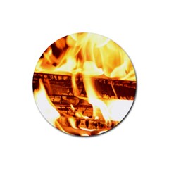 Fire Flame Wood Fire Brand Rubber Round Coaster (4 Pack)  by Nexatart