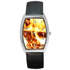 Fire Flame Wood Fire Brand Barrel Style Metal Watch by Nexatart