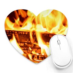 Fire Flame Wood Fire Brand Heart Mousepads by Nexatart