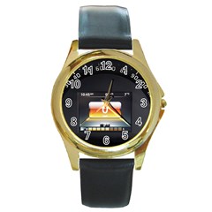 Interior Car Vehicle Auto Round Gold Metal Watch by Nexatart