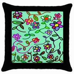 Flowers Floral Doodle Plants Throw Pillow Case (black) by Nexatart