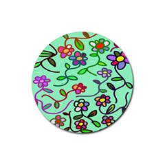 Flowers Floral Doodle Plants Rubber Coaster (round)  by Nexatart