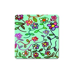 Flowers Floral Doodle Plants Square Magnet