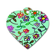 Flowers Floral Doodle Plants Dog Tag Heart (one Side) by Nexatart