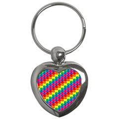 Rainbow 3d Cubes Red Orange Key Chains (heart)  by Nexatart