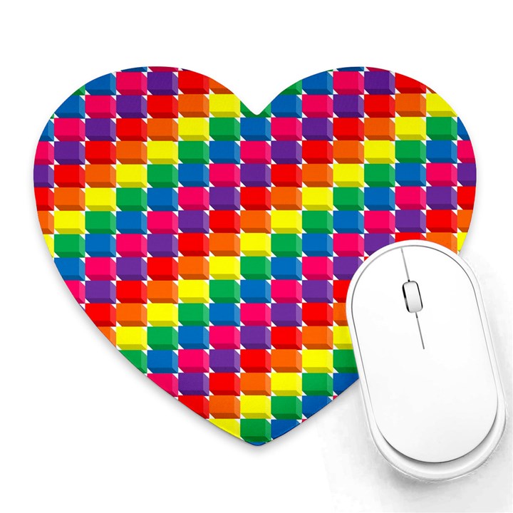 Rainbow 3d Cubes Red Orange Heart Mousepads