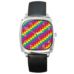 Rainbow 3d Cubes Red Orange Square Metal Watch by Nexatart