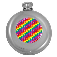 Rainbow 3d Cubes Red Orange Round Hip Flask (5 Oz) by Nexatart