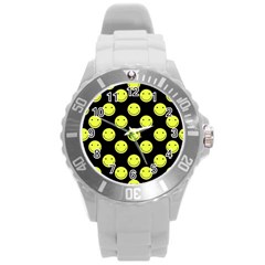 Happy Face Pattern Round Plastic Sport Watch (l) by Nexatart