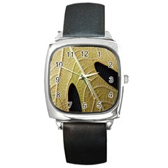 Yellow Leaf Fig Tree Texture Square Metal Watch by Nexatart