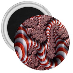 Fractal Abstract Red White Stripes 3  Magnets by Nexatart