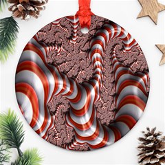 Fractal Abstract Red White Stripes Ornament (round) by Nexatart