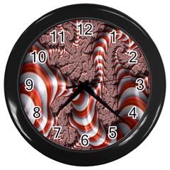 Fractal Abstract Red White Stripes Wall Clocks (black) by Nexatart