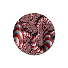 Fractal Abstract Red White Stripes Rubber Round Coaster (4 Pack) 