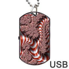 Fractal Abstract Red White Stripes Dog Tag Usb Flash (two Sides) by Nexatart