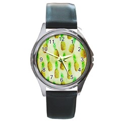 Pineapple Wallpaper Vintage Round Metal Watch by Nexatart