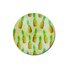 Pineapple Wallpaper Vintage Rubber Coaster (round)  by Nexatart