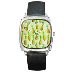 Pineapple Wallpaper Vintage Square Metal Watch by Nexatart