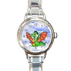 Dragon Heart Kids Love Cute Round Italian Charm Watch by Nexatart