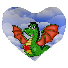 Dragon Heart Kids Love Cute Large 19  Premium Heart Shape Cushions by Nexatart