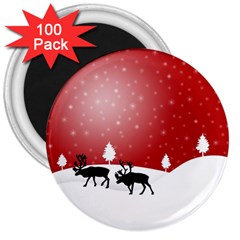 Reindeer In Snow 3  Magnets (100 Pack)