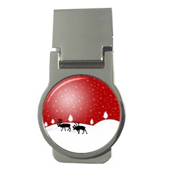 Reindeer In Snow Money Clips (round)  by Nexatart