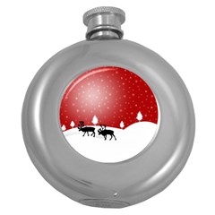 Reindeer In Snow Round Hip Flask (5 Oz) by Nexatart