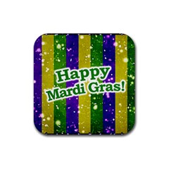 Happy Mardi Gras Poster Rubber Coaster (square)  by dflcprints