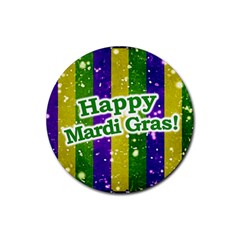 Happy Mardi Gras Poster Rubber Round Coaster (4 Pack)  by dflcprints