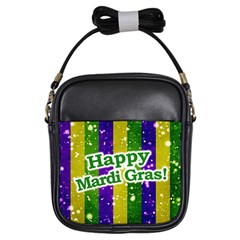 Happy Mardi Gras Poster Girls Sling Bags by dflcprints