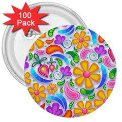 Floral Paisley Background Flower 3  Buttons (100 Pack)  by Nexatart