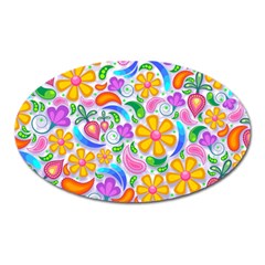 Floral Paisley Background Flower Oval Magnet by Nexatart