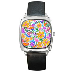 Floral Paisley Background Flower Square Metal Watch by Nexatart