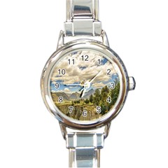 Valley And Andes Range Mountains Latacunga Ecuador Round Italian Charm Watch by dflcprints