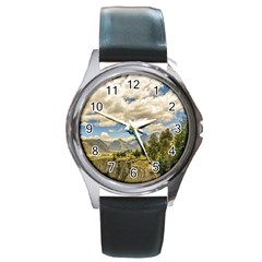 Valley And Andes Range Mountains Latacunga Ecuador Round Metal Watch by dflcprints