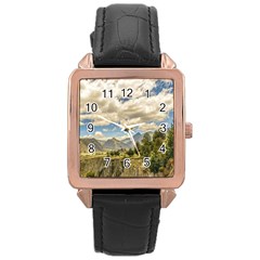 Valley And Andes Range Mountains Latacunga Ecuador Rose Gold Leather Watch  by dflcprints