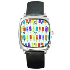 Food Pattern Square Metal Watch by Nexatart